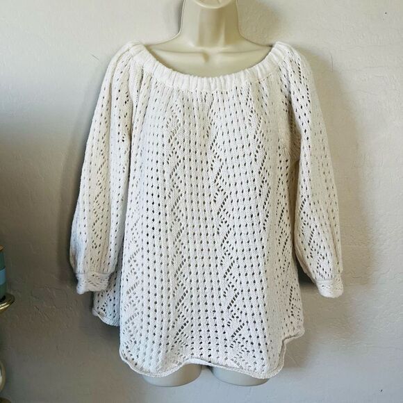 Style & Co. Sweaters - Style & Co. sweaters off shoulder ruched neckline ivory open knit fisherman 3/4